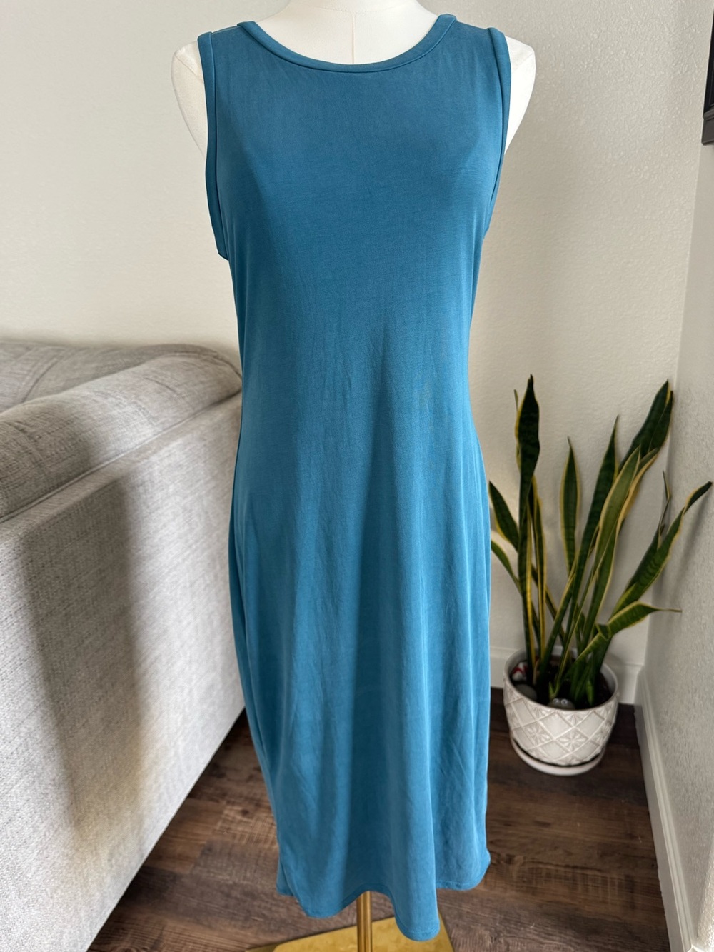 Tank Top Dress Large Blue Mikey Joey Sleeveless Sun Dress Knee Length Stretch